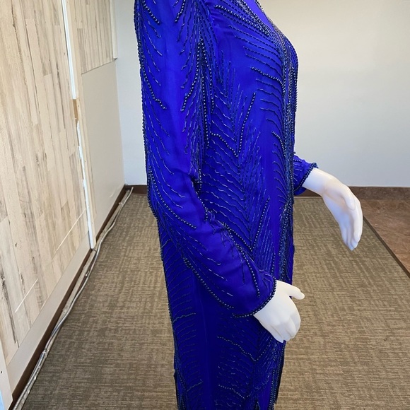Royal blue vintage beaded fringe dress size large - Picture 6 of 15